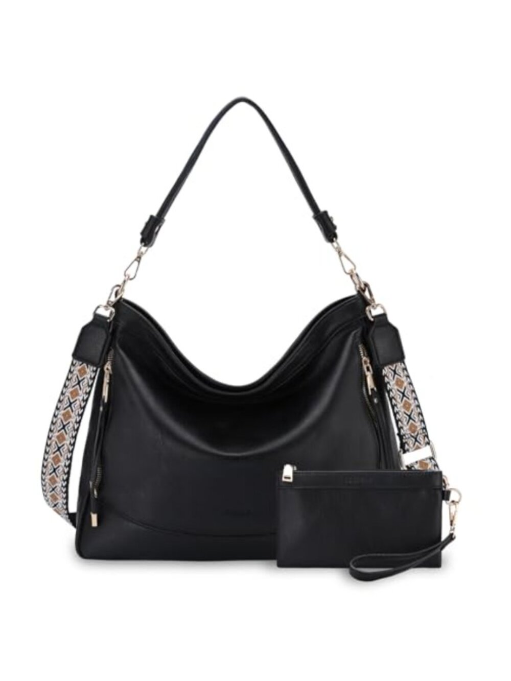 Vegan Leather Hobo Bag 2PCS Set Crossbody Shoulder Handbag